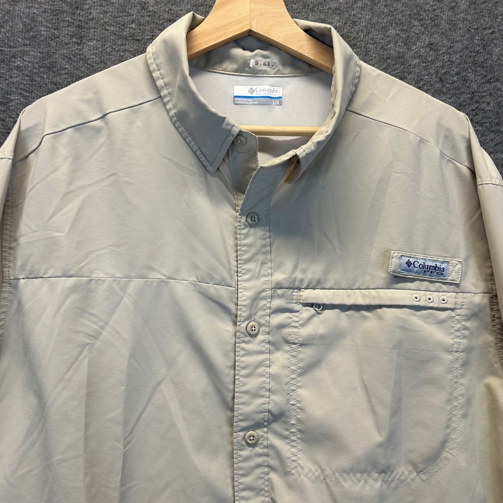 Columbia PFG Tamiami II Long Sleeve Fishing Shirt Tan Khaki Large FM0278